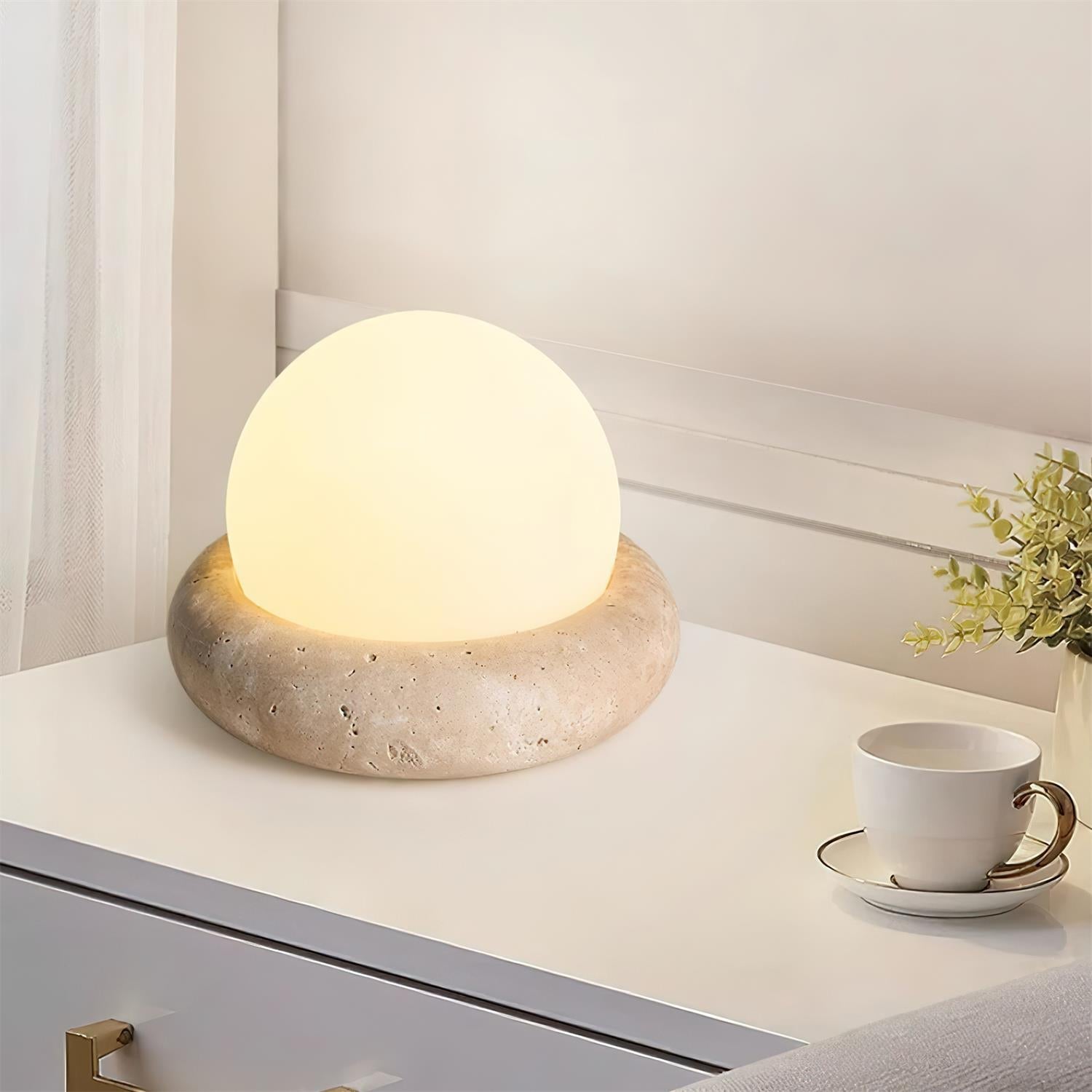 Freyza | Lampe de table globe en travertin Riita – lampe de chevet pour chambre