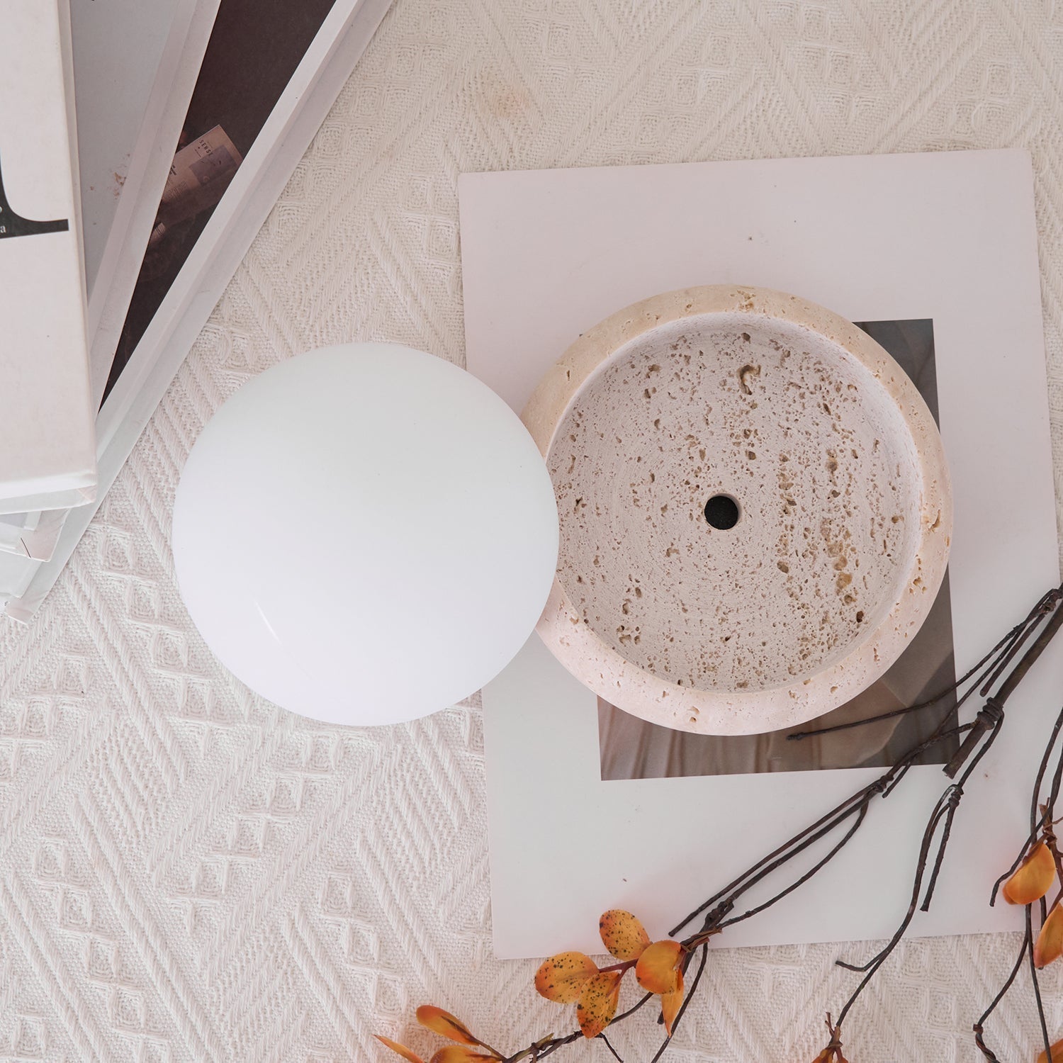Freyza | Lampe de table globe en travertin Riita – lampe de chevet pour chambre