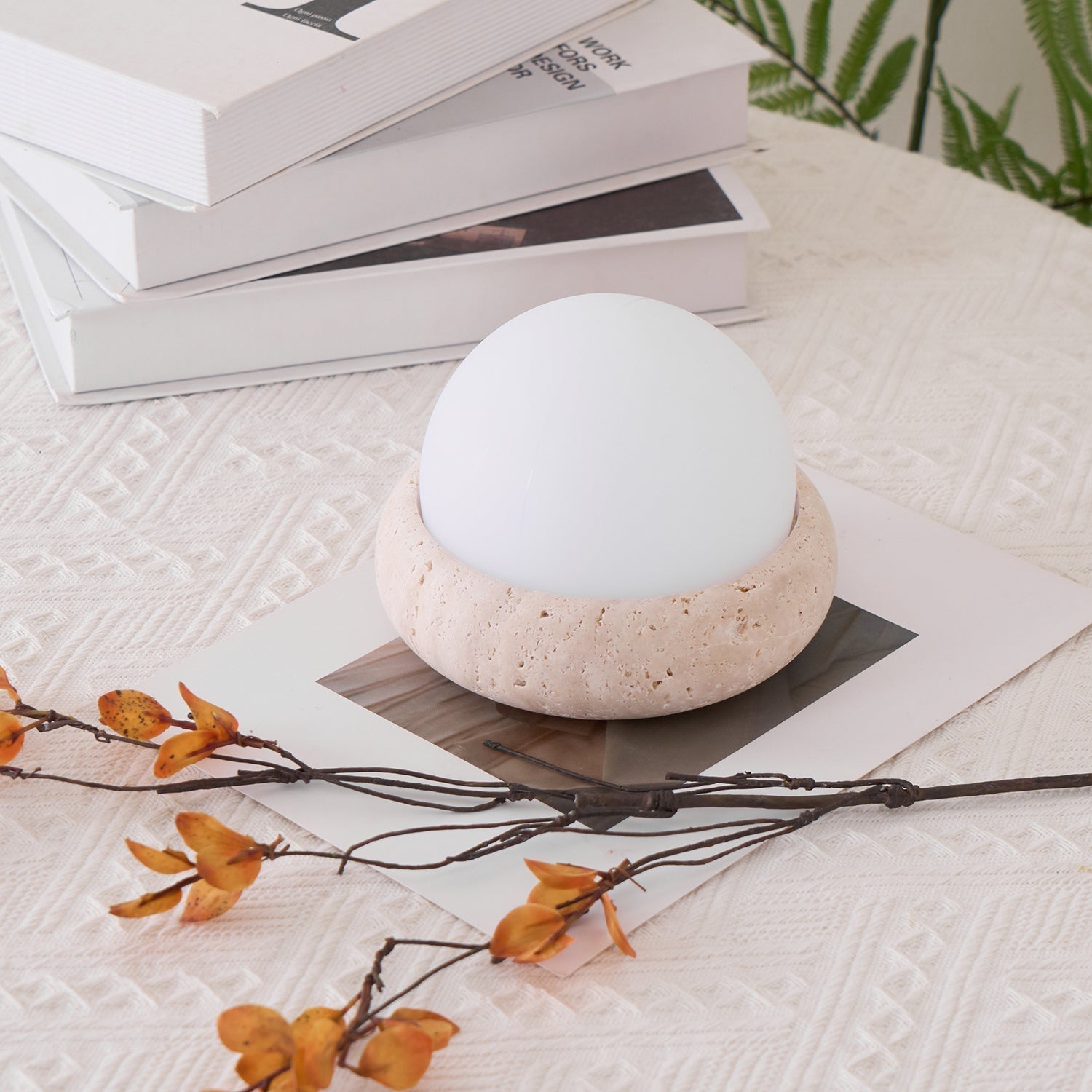 Freyza | Lampe de table globe en travertin Riita – lampe de chevet pour chambre