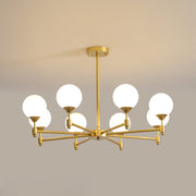 Freyza - Minimalist Globe Glass Chandelier Light with 8 Heads | Elegant Brass Design for Modern Dining Rooms