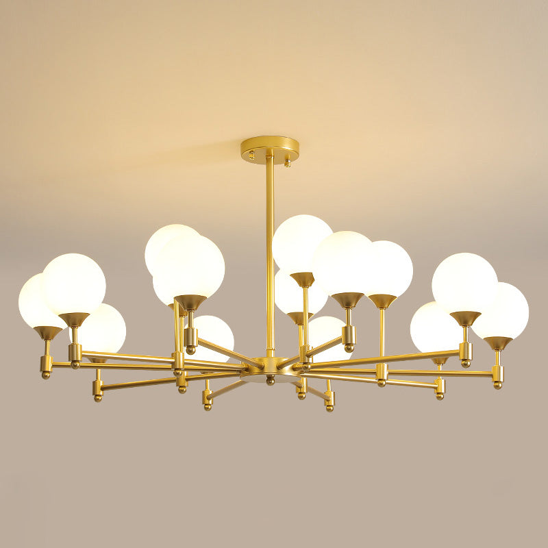 Freyza - Minimalist Globe Glass Chandelier Light with 8 Heads | Elegant Brass Design for Modern Dining Rooms