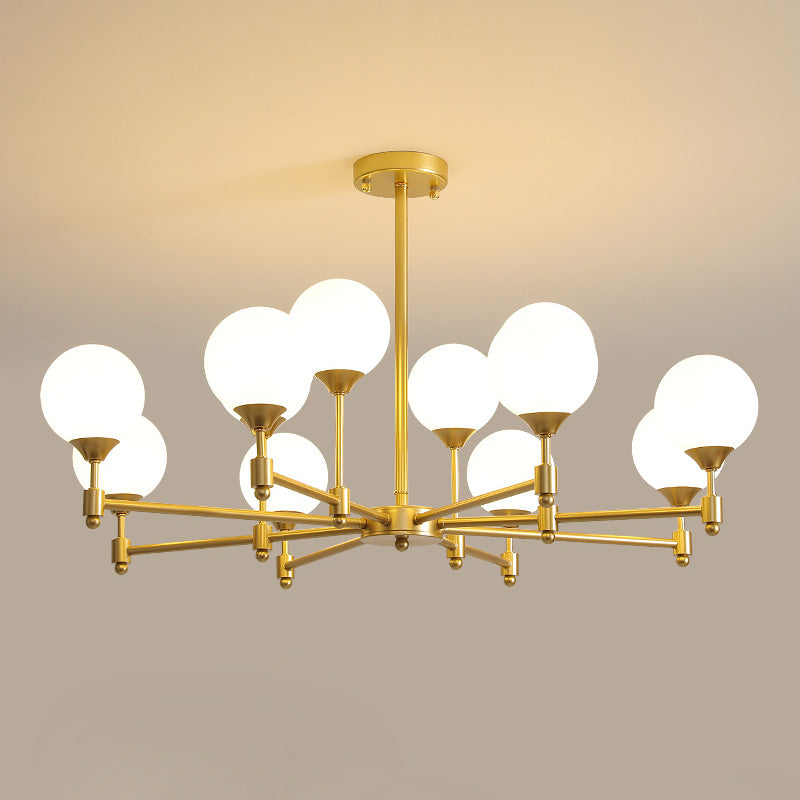 Freyza - Minimalist Globe Glass Chandelier Light with 8 Heads | Elegant Brass Design for Modern Dining Rooms