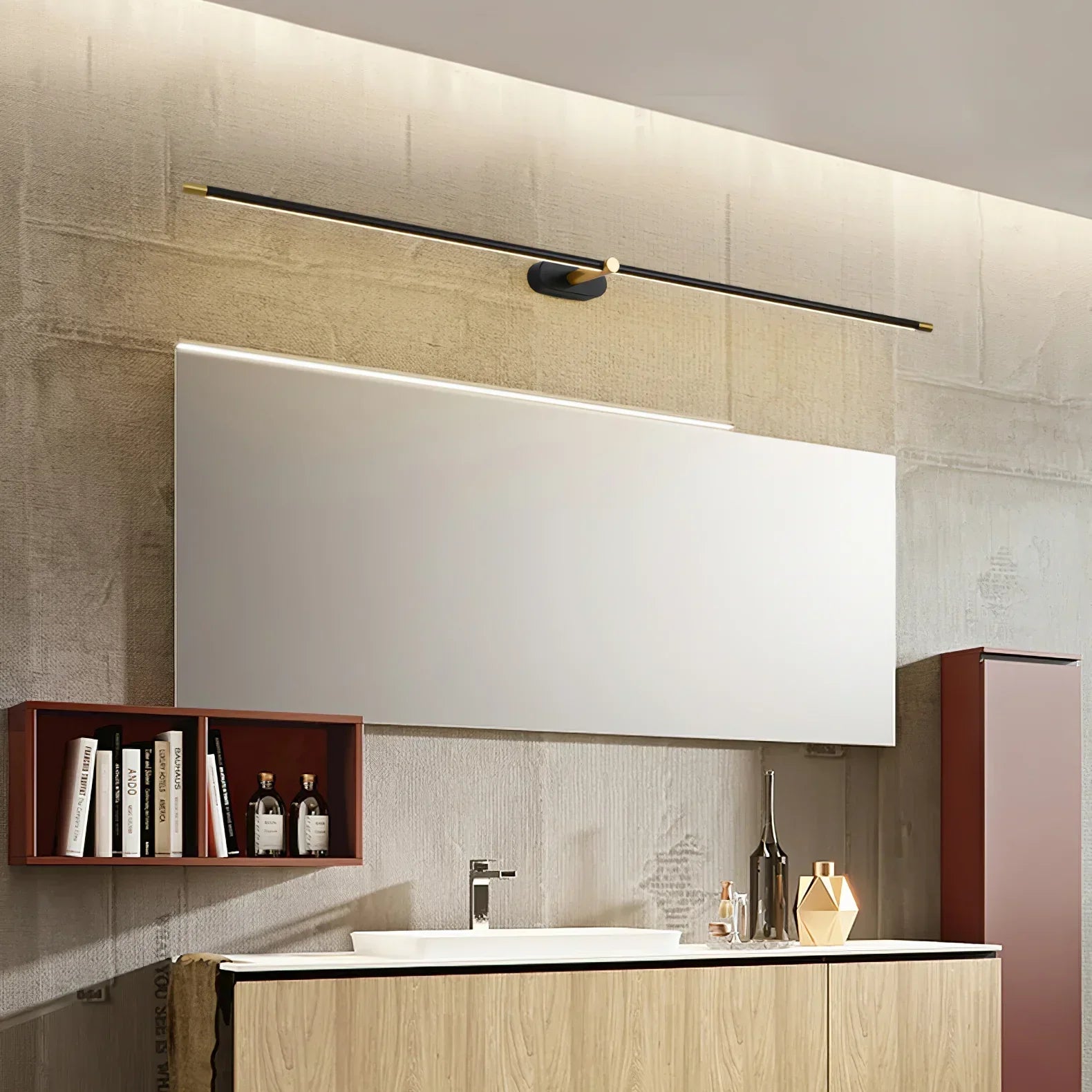 Freyza | Black Gold Bathroom Vanity Light – Minimalist Bathroom Vanity Mirror