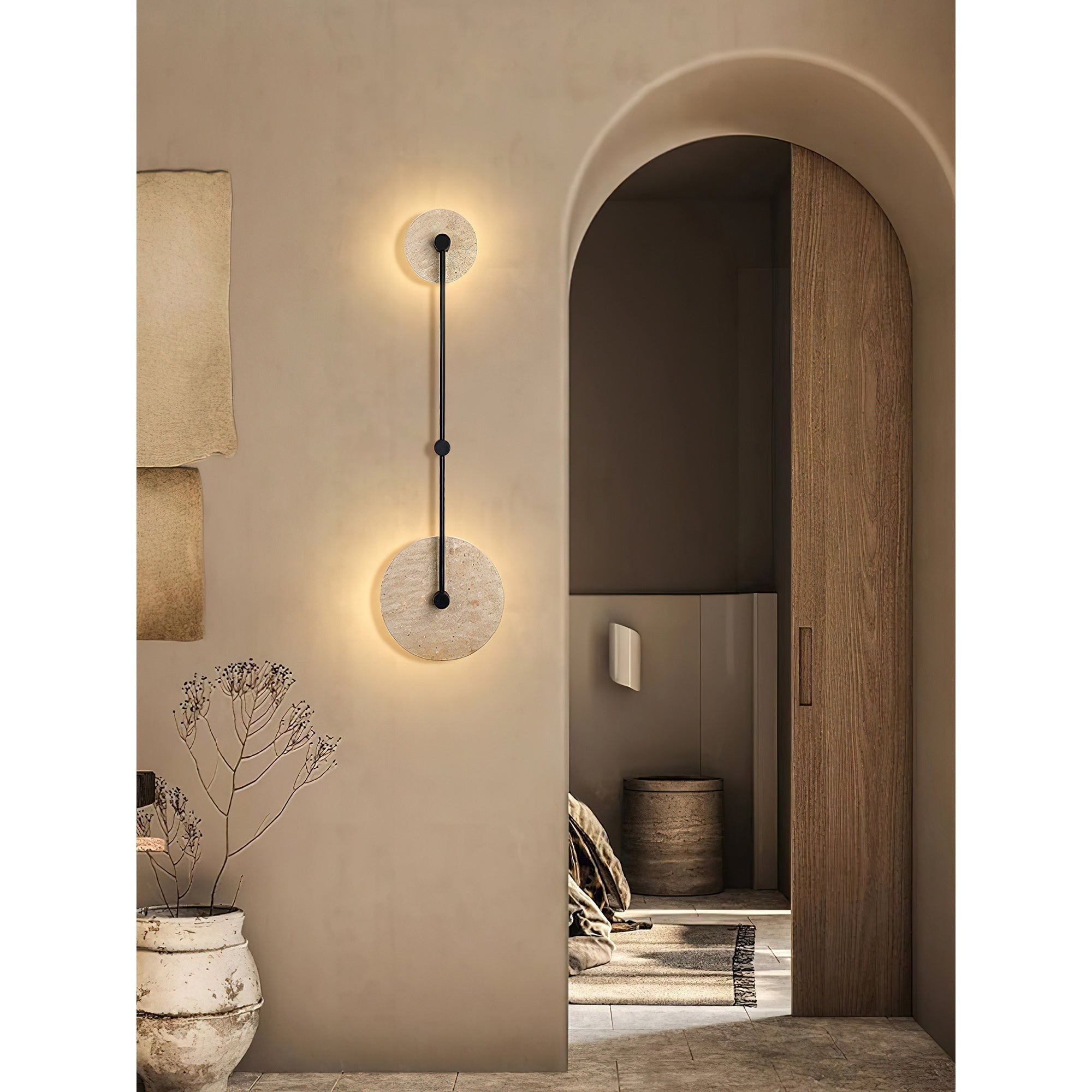 Freyza | Ilvara Beige-Travertin-Wandleuchte – Schlafzimmer, Flur
