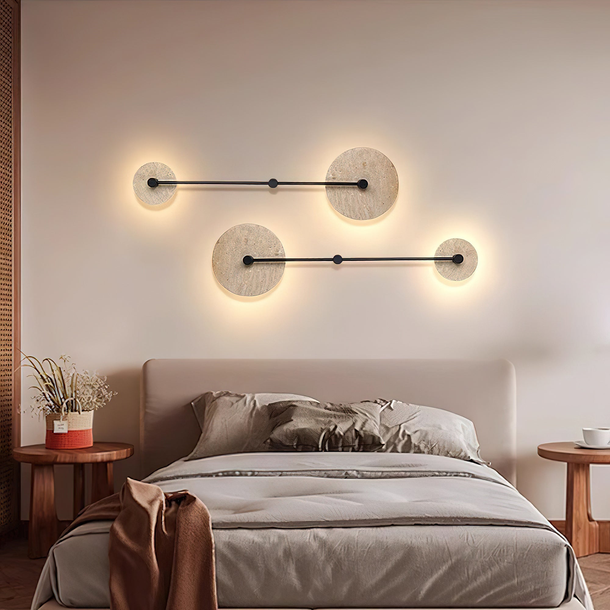 Freyza | Ilvara Beige-Travertin-Wandleuchte – Schlafzimmer, Flur