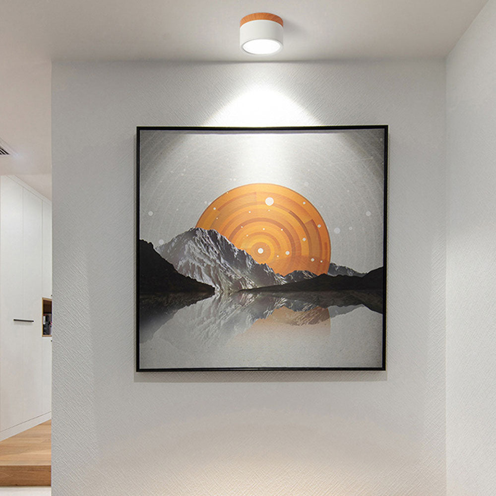 Modern Cylinder Ceiling Lamp | LED Ceiling Light Fixture with Wooden Accent | Stylish Design for Warm Ambiance 0