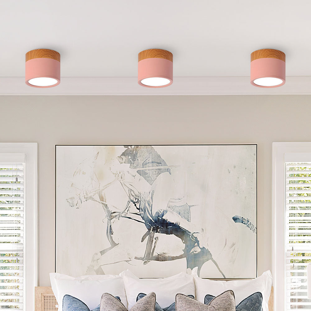 Modern Cylinder Ceiling Lamp | LED Ceiling Light Fixture with Wooden Accent | Stylish Design for Warm Ambiance 10
