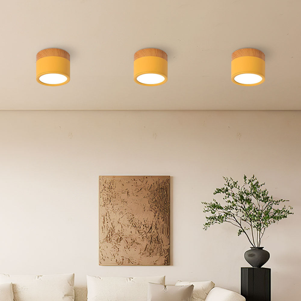 Modern Cylinder Ceiling Lamp | LED Ceiling Light Fixture with Wooden Accent | Stylish Design for Warm Ambiance 14