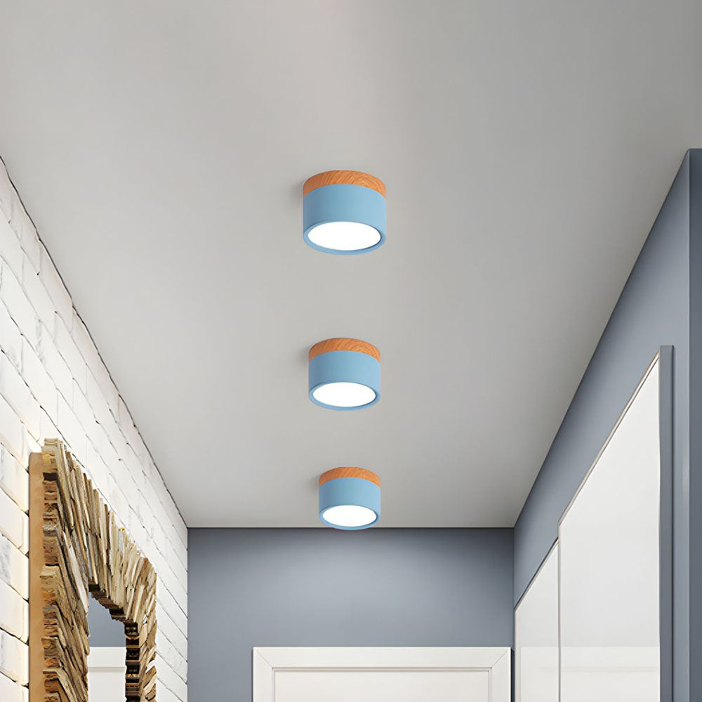 Modern Cylinder Ceiling Lamp | LED Ceiling Light Fixture with Wooden Accent | Stylish Design for Warm Ambiance 2