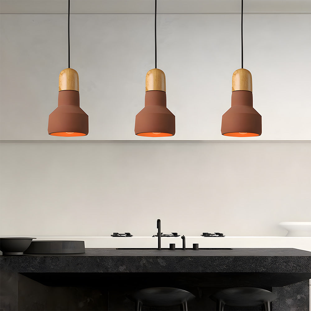 Modern Hanging Lamp | Rustic Cement & Wood Design with Adjustable Height | Stylish Pendant Light for Cozy Ambiance 0
