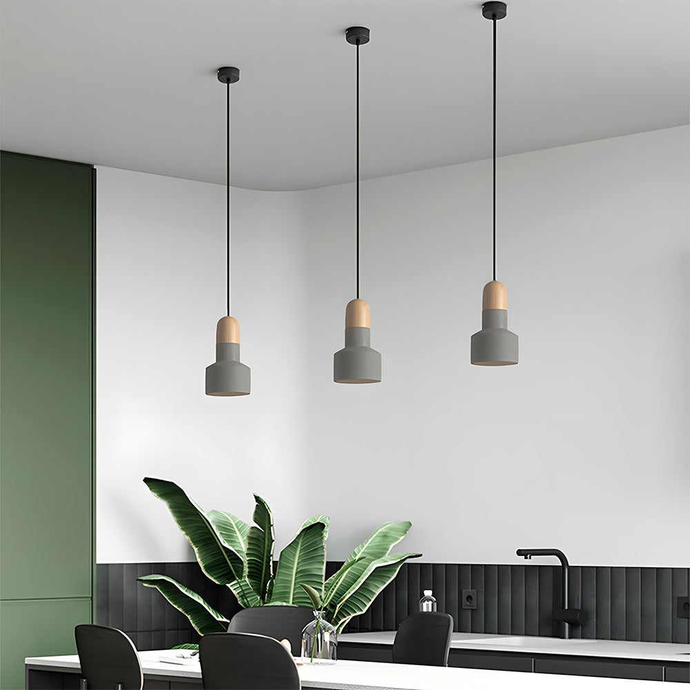 Modern Hanging Lamp | Rustic Cement & Wood Design with Adjustable Height | Stylish Pendant Light for Cozy Ambiance 3