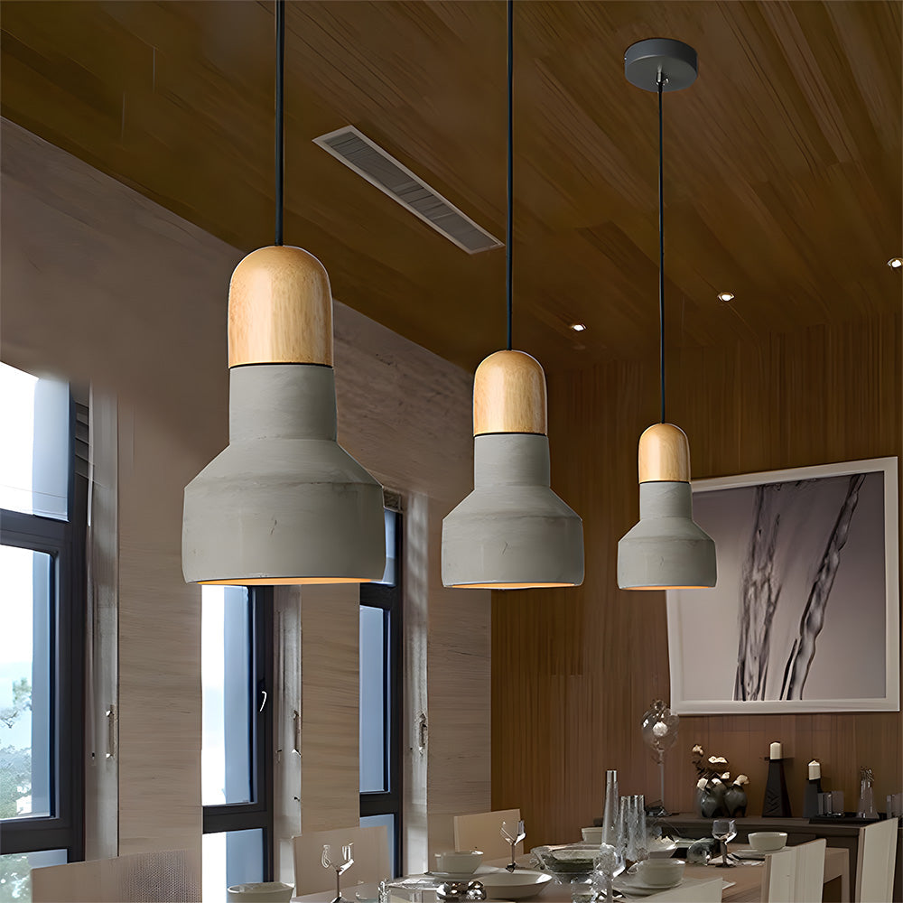Modern Hanging Lamp | Rustic Cement & Wood Design with Adjustable Height | Stylish Pendant Light for Cozy Ambiance 4