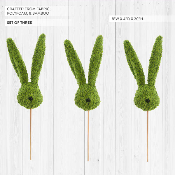 Freyza - Moss Bunny Head Floral Picks Set | 20-Inch Height with Whimsical Design for Charming Spring Decor