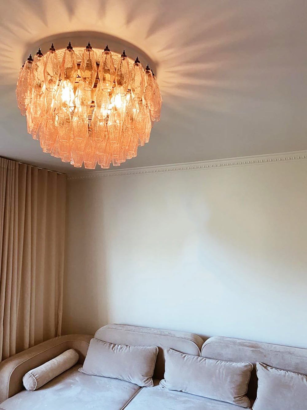 Freyza | Suspension plafond Aurora en verre rose – Chambre et salon vintage