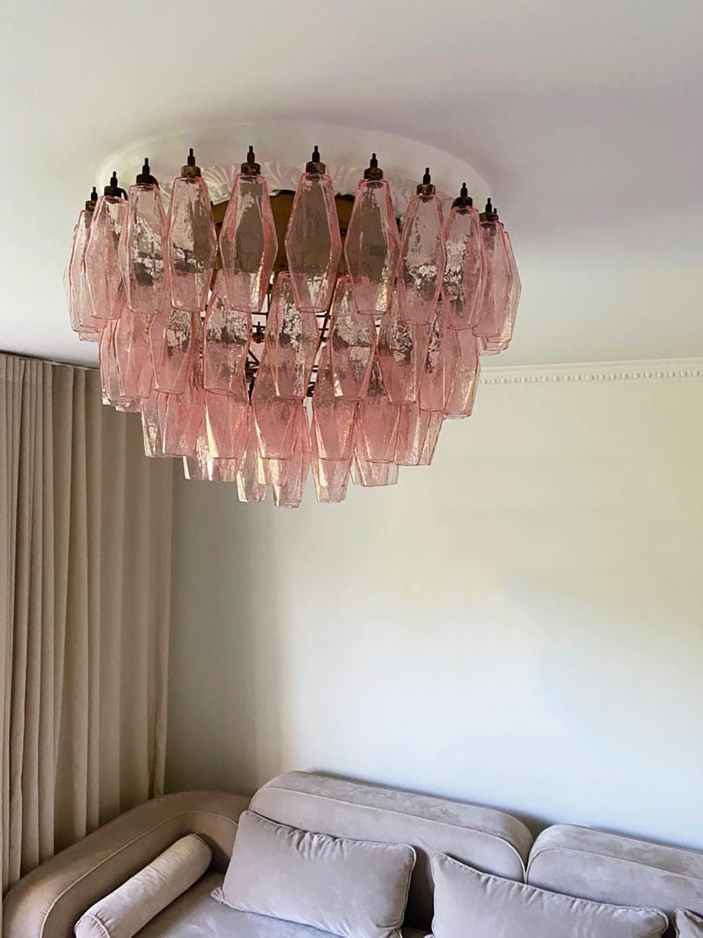 Freyza | Suspension plafond Aurora en verre rose – Chambre et salon vintage