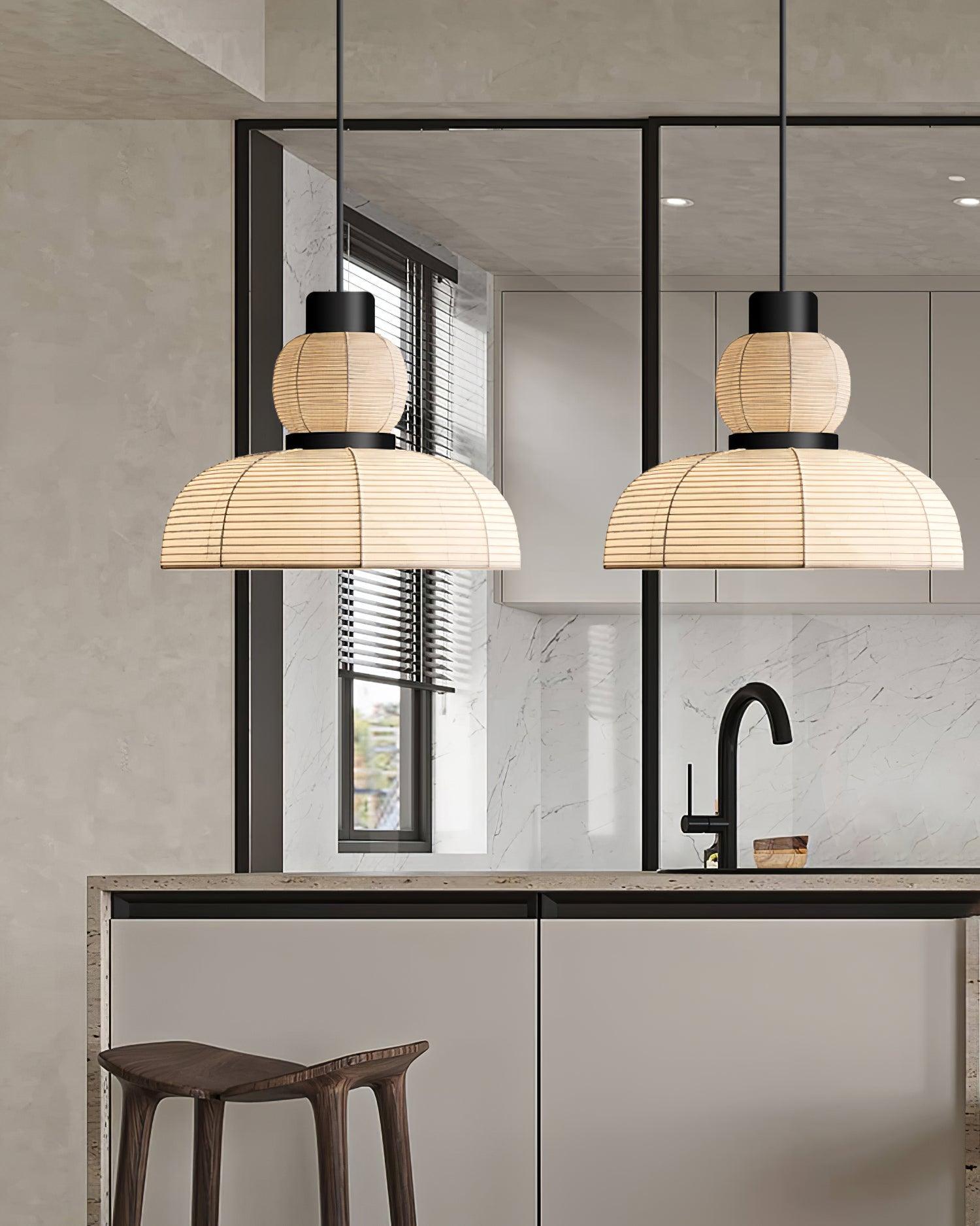 Freyza | Pendant White Fabric Black White Pendant Light – Kitchen Dining Room