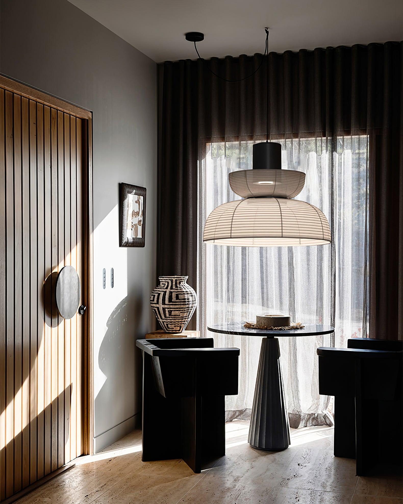 Freyza | Pendant White Fabric Black White Pendant Light – Kitchen Dining Room