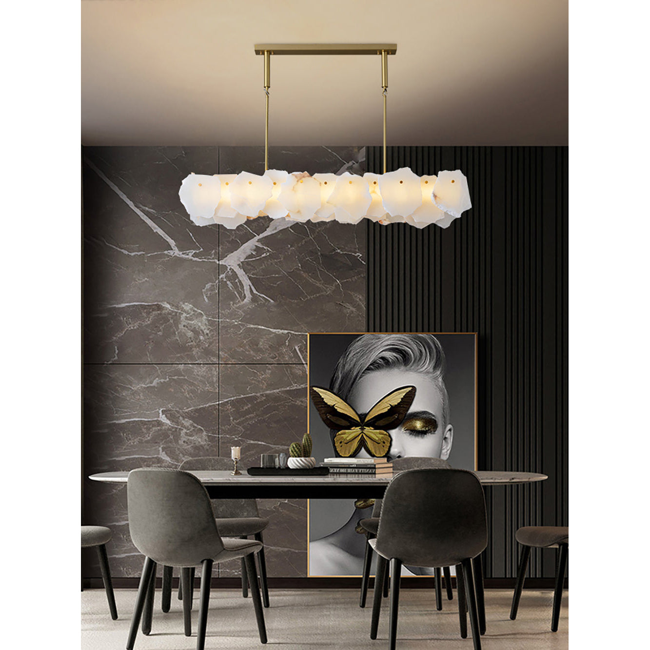 Freyza | Catala Messing-Alabaster-Kronleuchter – Esszimmer Wohnzimmer