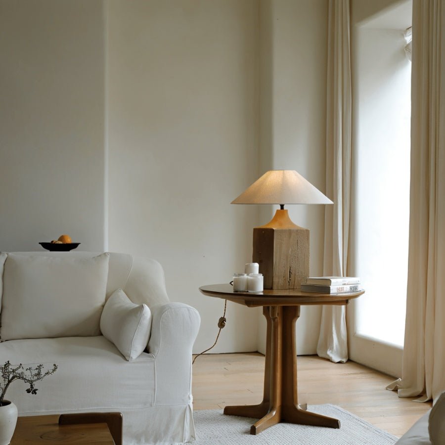 Naturalis | Elegant Rustic Wooden Table Lamp with Linen Shade 4