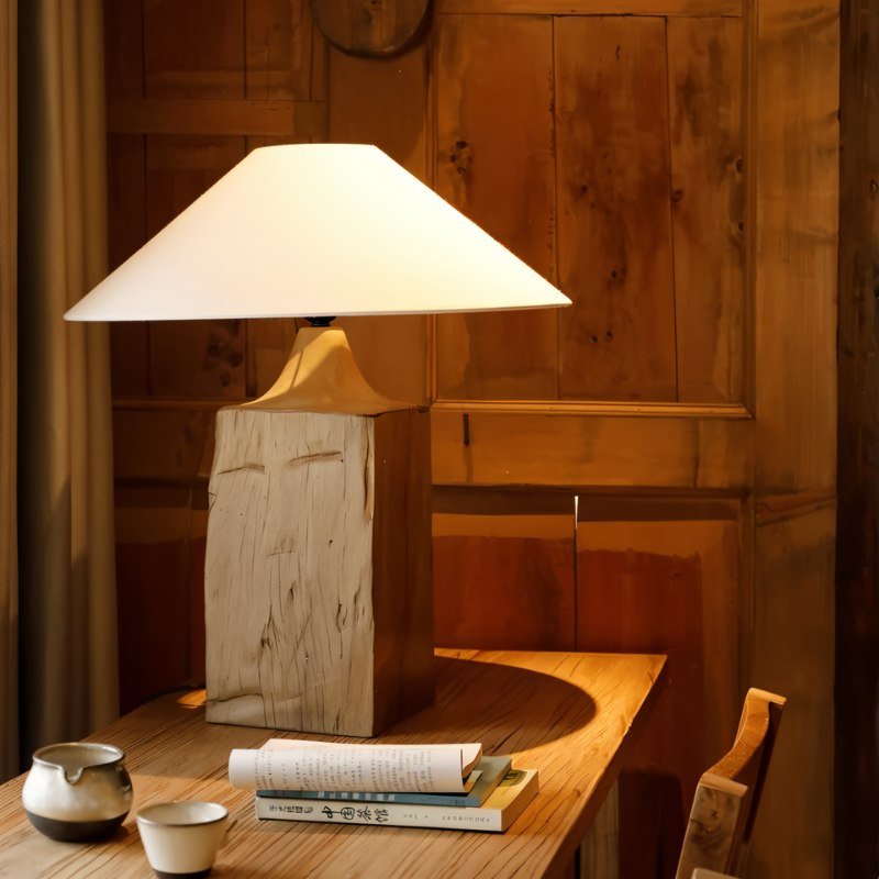 Naturalis | Elegant Rustic Wooden Table Lamp with Linen Shade 8