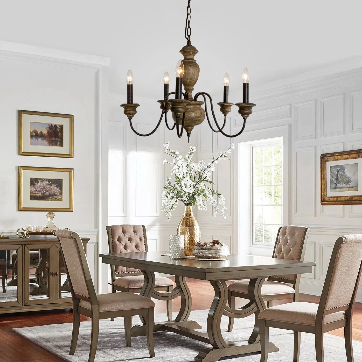 Freyza | Evvine Vintage Industrial Wood Chandelier – Industrial Dining Room Living Room