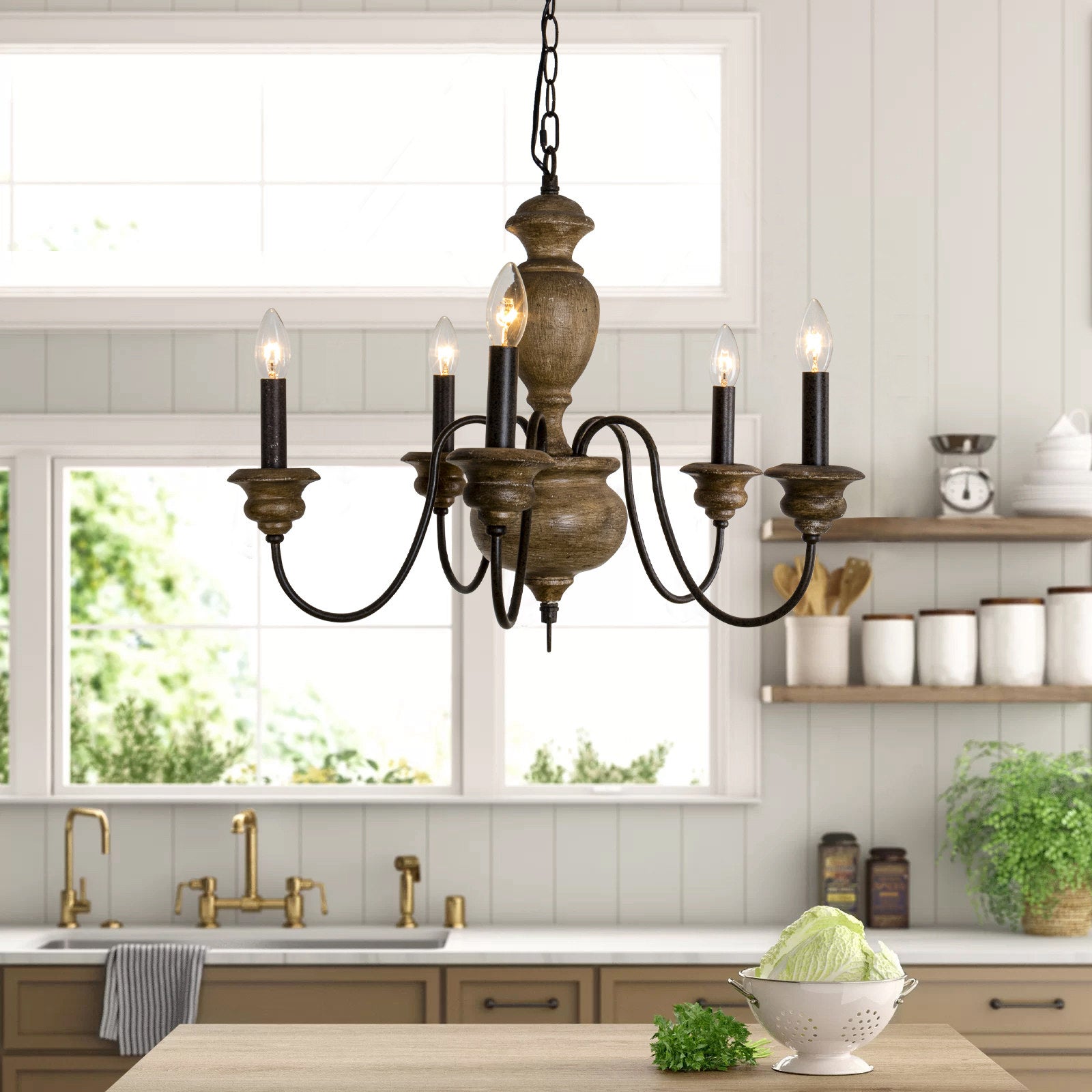 Freyza | Evvine Vintage Industrial Wood Chandelier – Industrial Dining Room Living Room