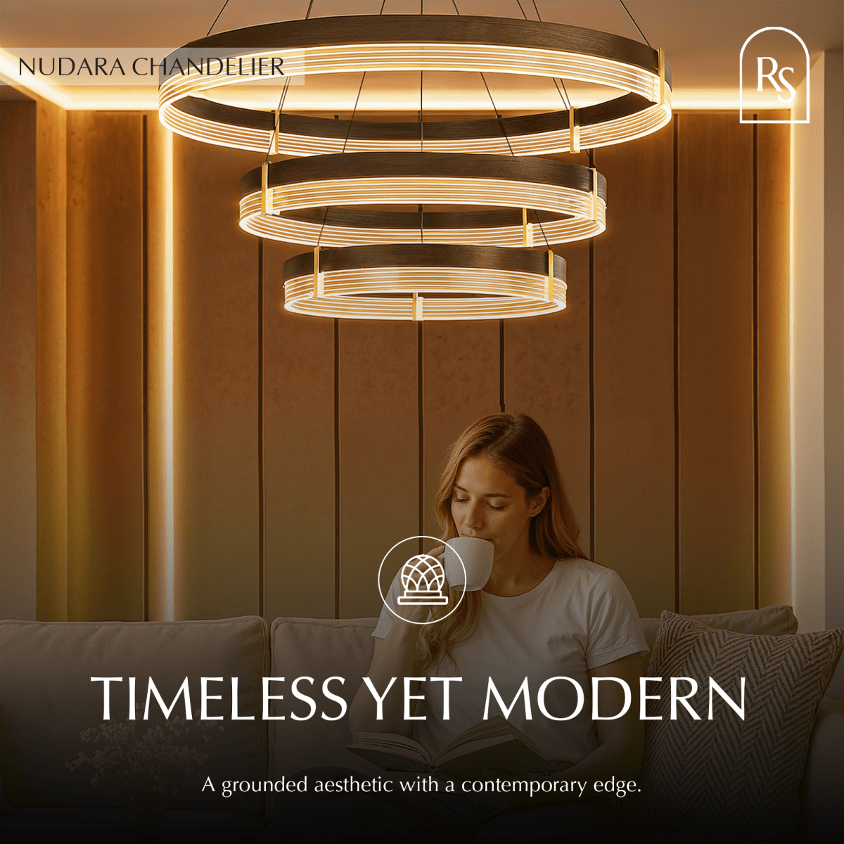 Freyza - Nudara | Modern Black Gold Chandelier Light with Adjustable Height