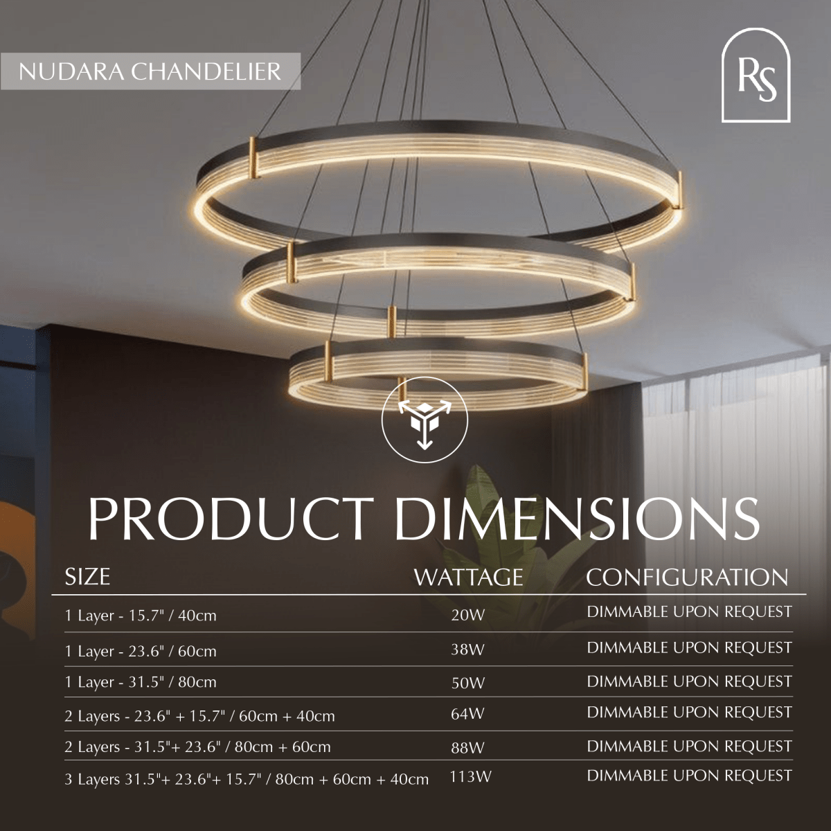 Freyza - Nudara | Modern Black Gold Chandelier Light with Adjustable Height