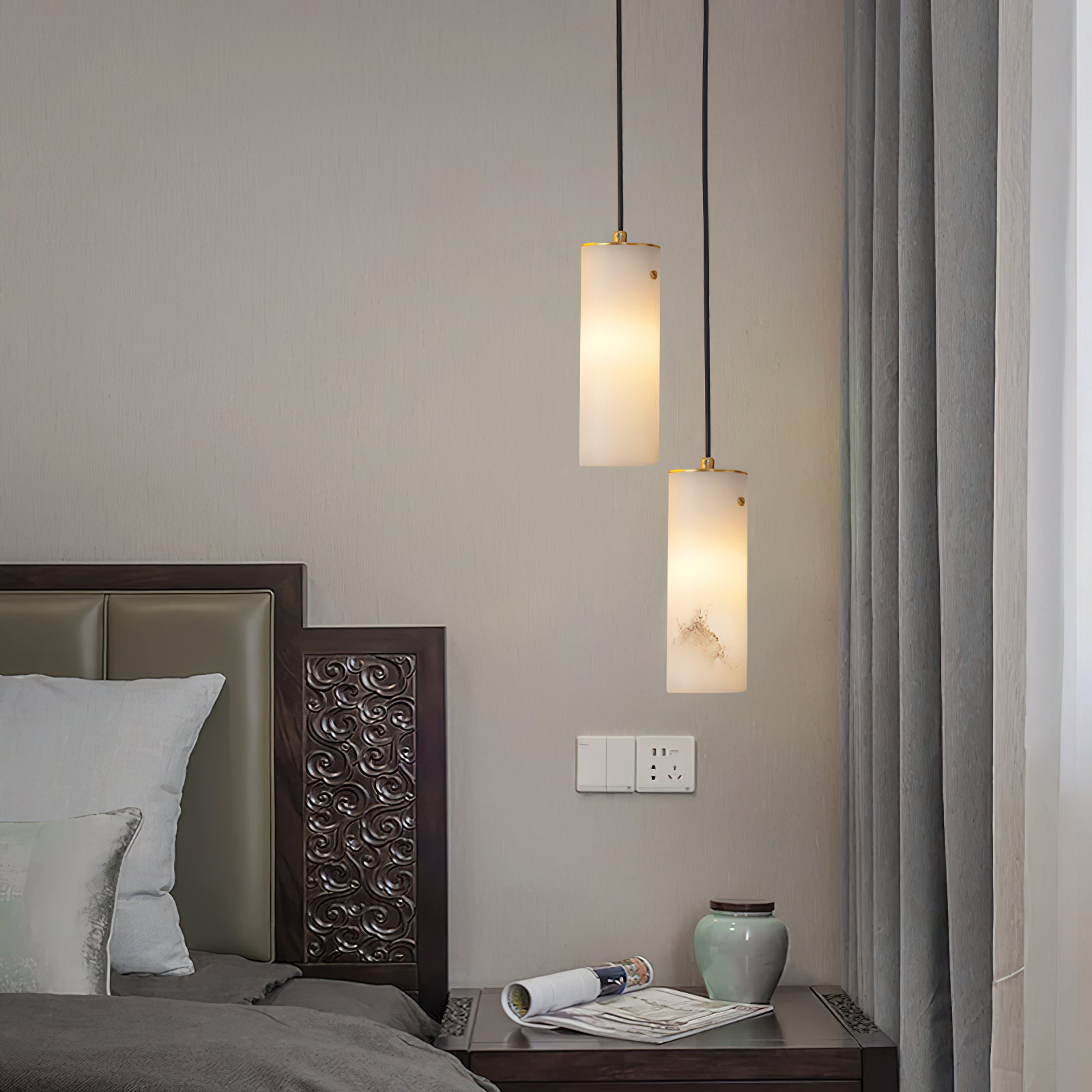 Freyza | Lyvina vertikale Pendelleuchte aus Alabaster – Küche und Esszimmer