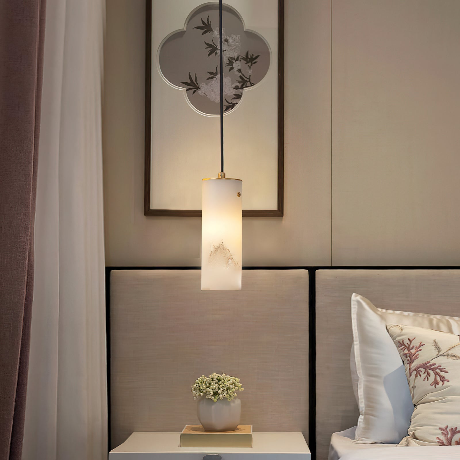 Freyza | Lyvina vertikale Pendelleuchte aus Alabaster – Küche und Esszimmer
