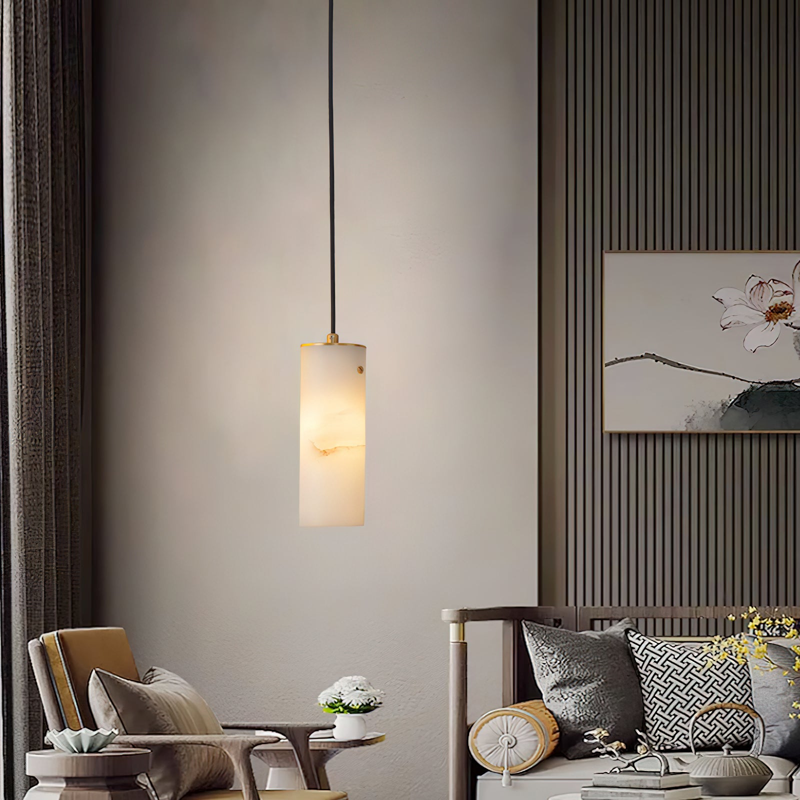 Freyza | Lyvina vertikale Pendelleuchte aus Alabaster – Küche und Esszimmer