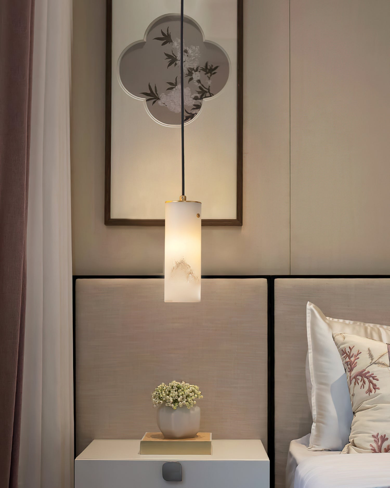 Freyza | Lyvina vertikale Pendelleuchte aus Alabaster – Küche und Esszimmer