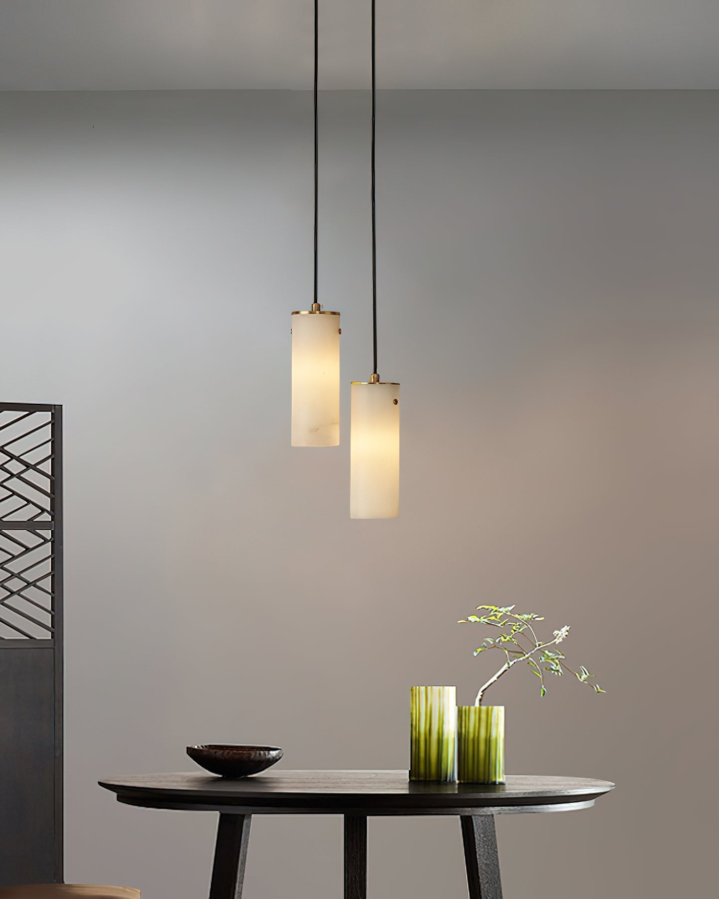 Freyza | Lyvina vertikale Pendelleuchte aus Alabaster – Küche und Esszimmer