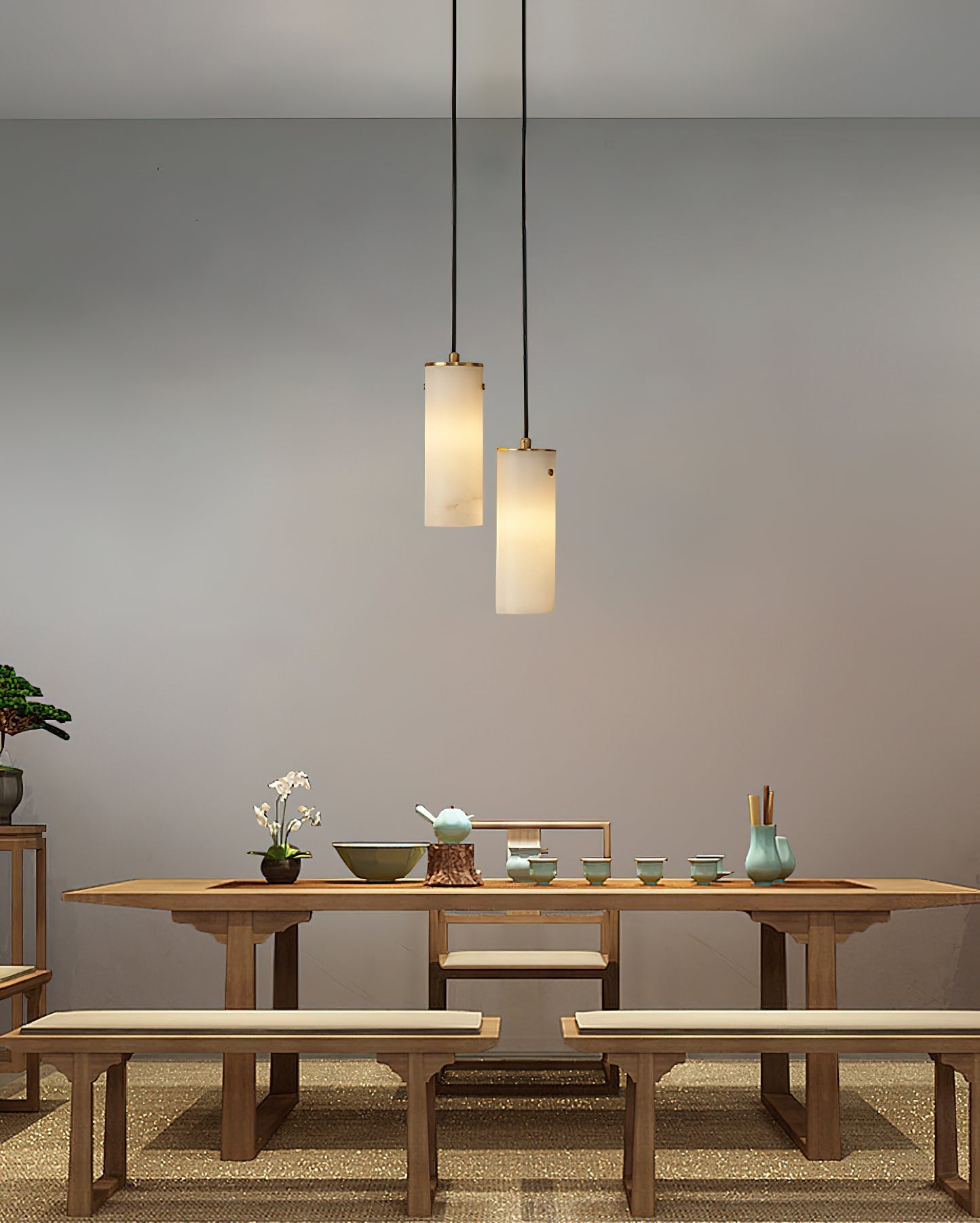 Freyza | Lyvina vertikale Pendelleuchte aus Alabaster – Küche und Esszimmer