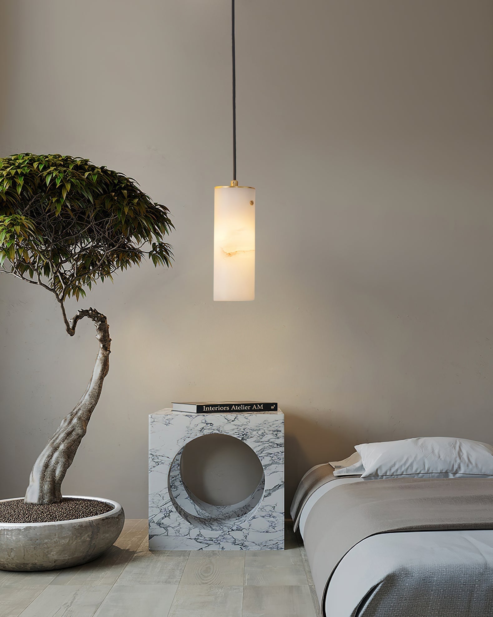 Freyza | Lyvina vertikale Pendelleuchte aus Alabaster – Küche und Esszimmer