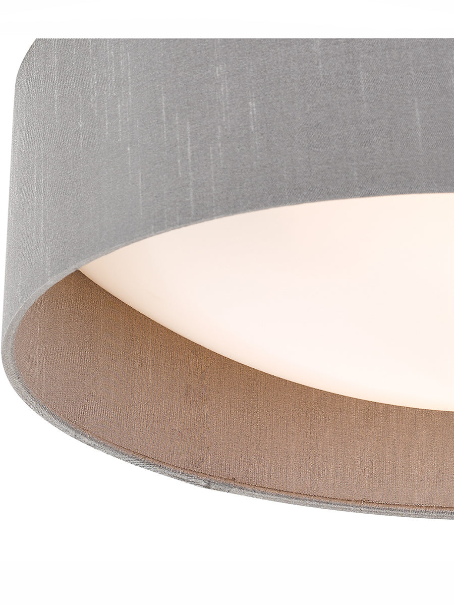 Nysa | 2-Light Flush Ceiling Light with Grey Faux Silk Shade | Elegant Design for Low Ceilings 1