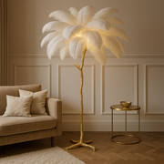 Freyza - OstrichGlow | Elegant Modern Feather Standing Floor Lamp with LED Light