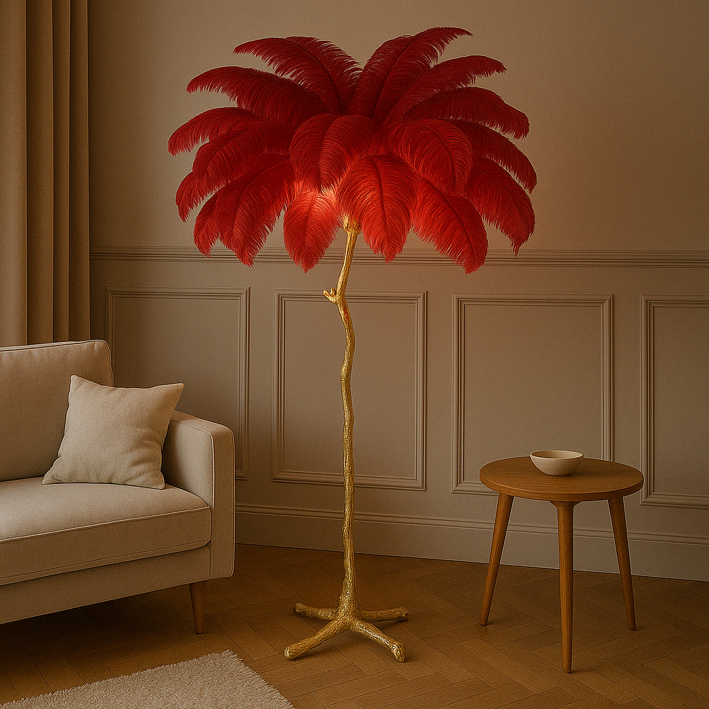 Freyza - OstrichGlow | Elegant Modern Feather Standing Floor Lamp with LED Light