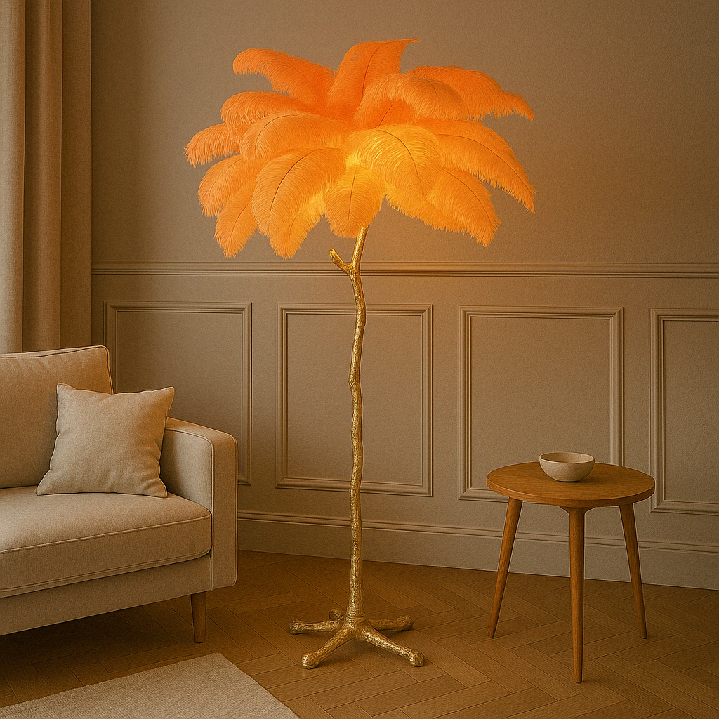Freyza - OstrichGlow | Elegant Modern Feather Standing Floor Lamp with LED Light