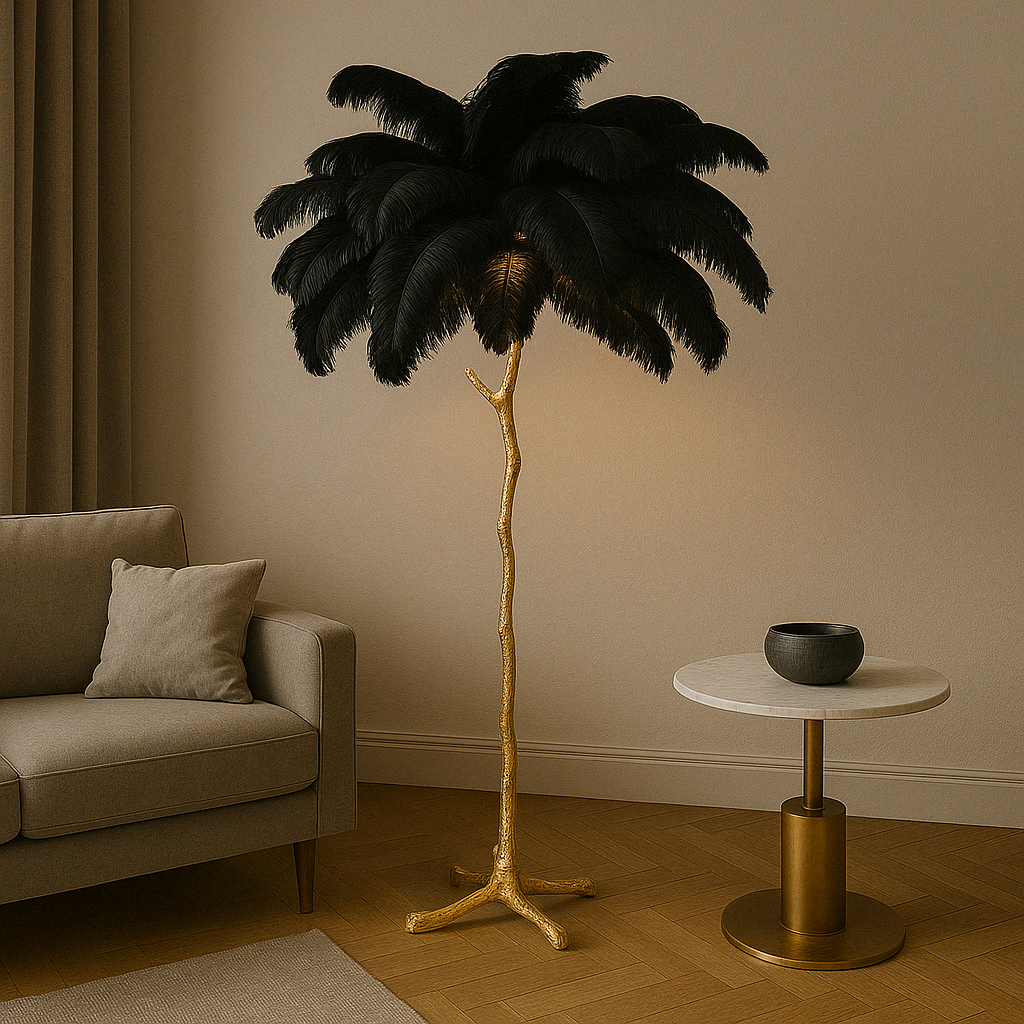 Freyza - OstrichGlow | Elegant Modern Feather Standing Floor Lamp with LED Light