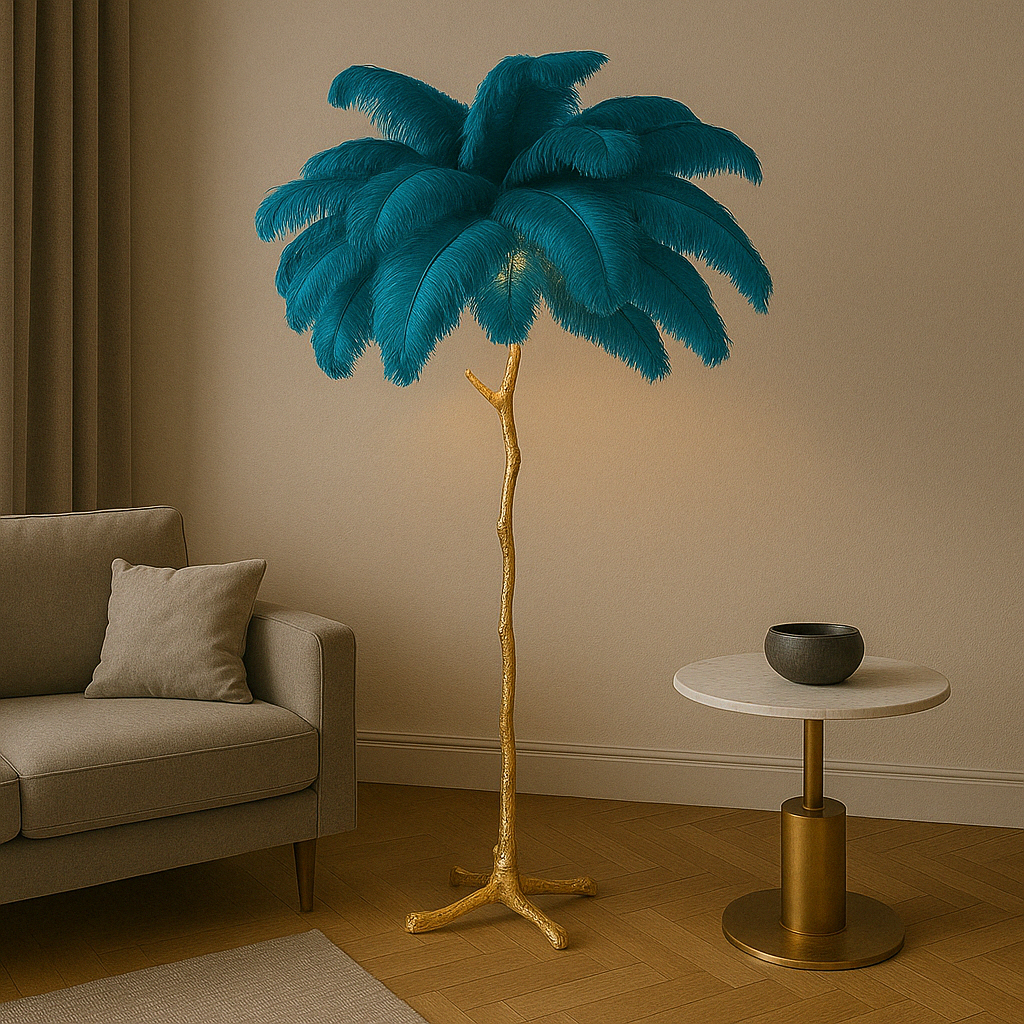 Freyza - OstrichGlow | Elegant Modern Feather Standing Floor Lamp with LED Light