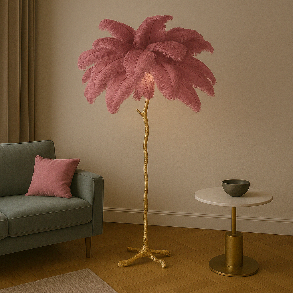 Freyza - OstrichGlow | Elegant Modern Feather Standing Floor Lamp with LED Light