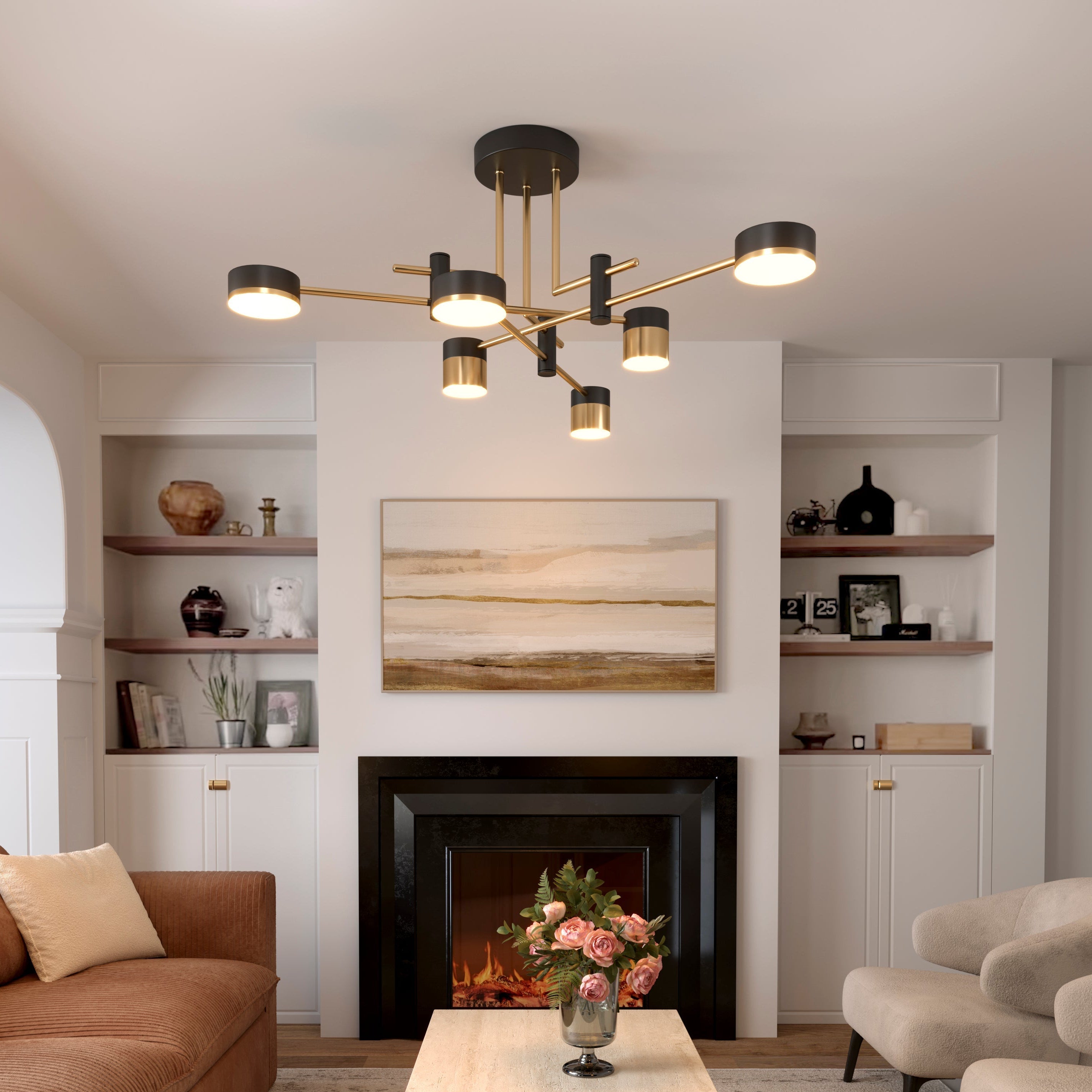 Freyza - Modern Black & Gold LED Ceiling Light | Flush Mount Fixture with 3 Colour Temperatures
