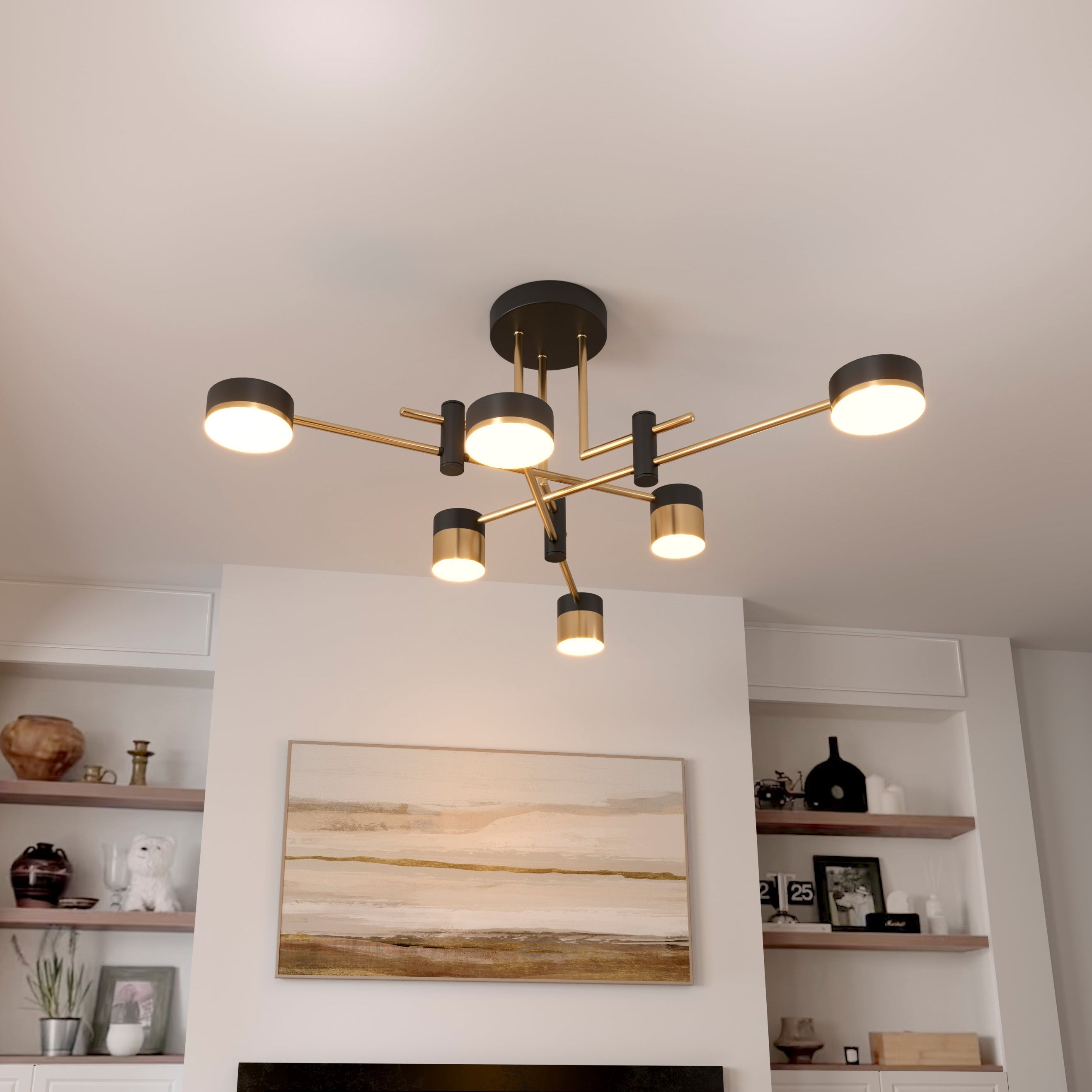 Freyza - Modern Black & Gold LED Ceiling Light | Flush Mount Fixture with 3 Colour Temperatures