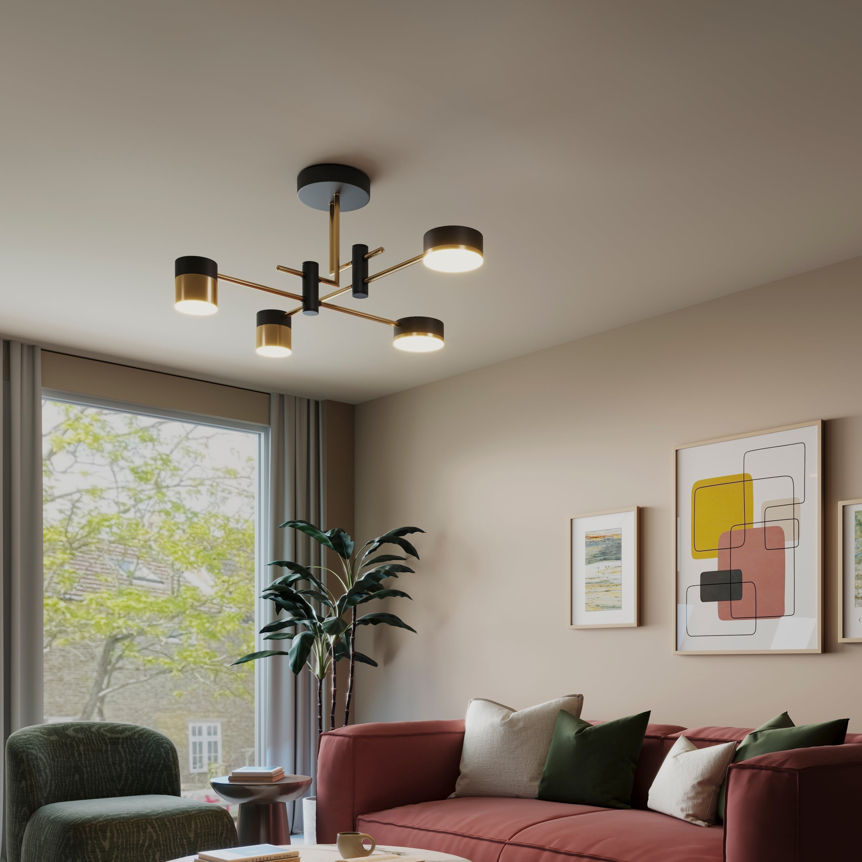 Freyza - Modern Black & Gold LED Ceiling Light | Flush Mount Fixture with 3 Colour Temperatures