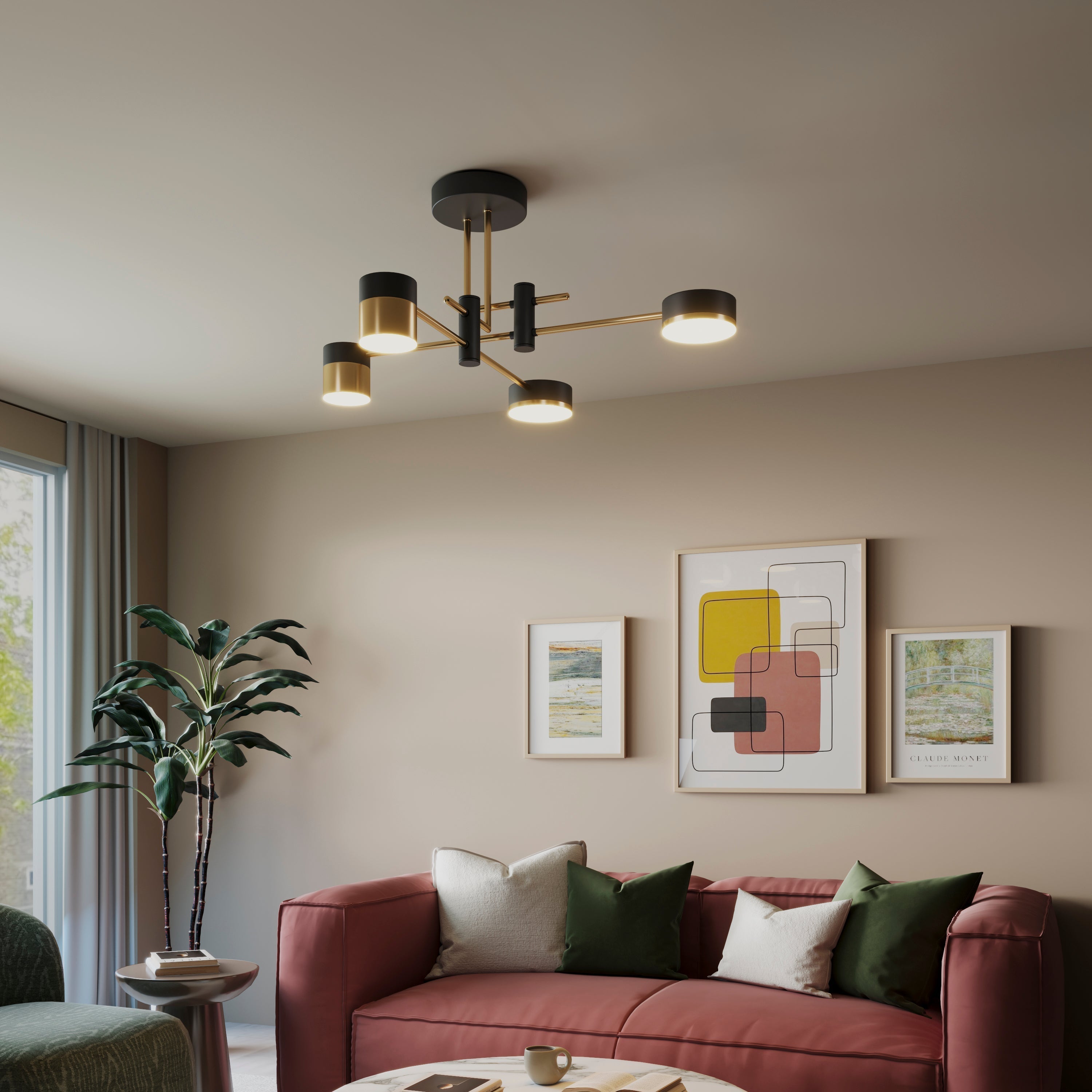Freyza - Modern Black & Gold LED Ceiling Light | Flush Mount Fixture with 3 Colour Temperatures