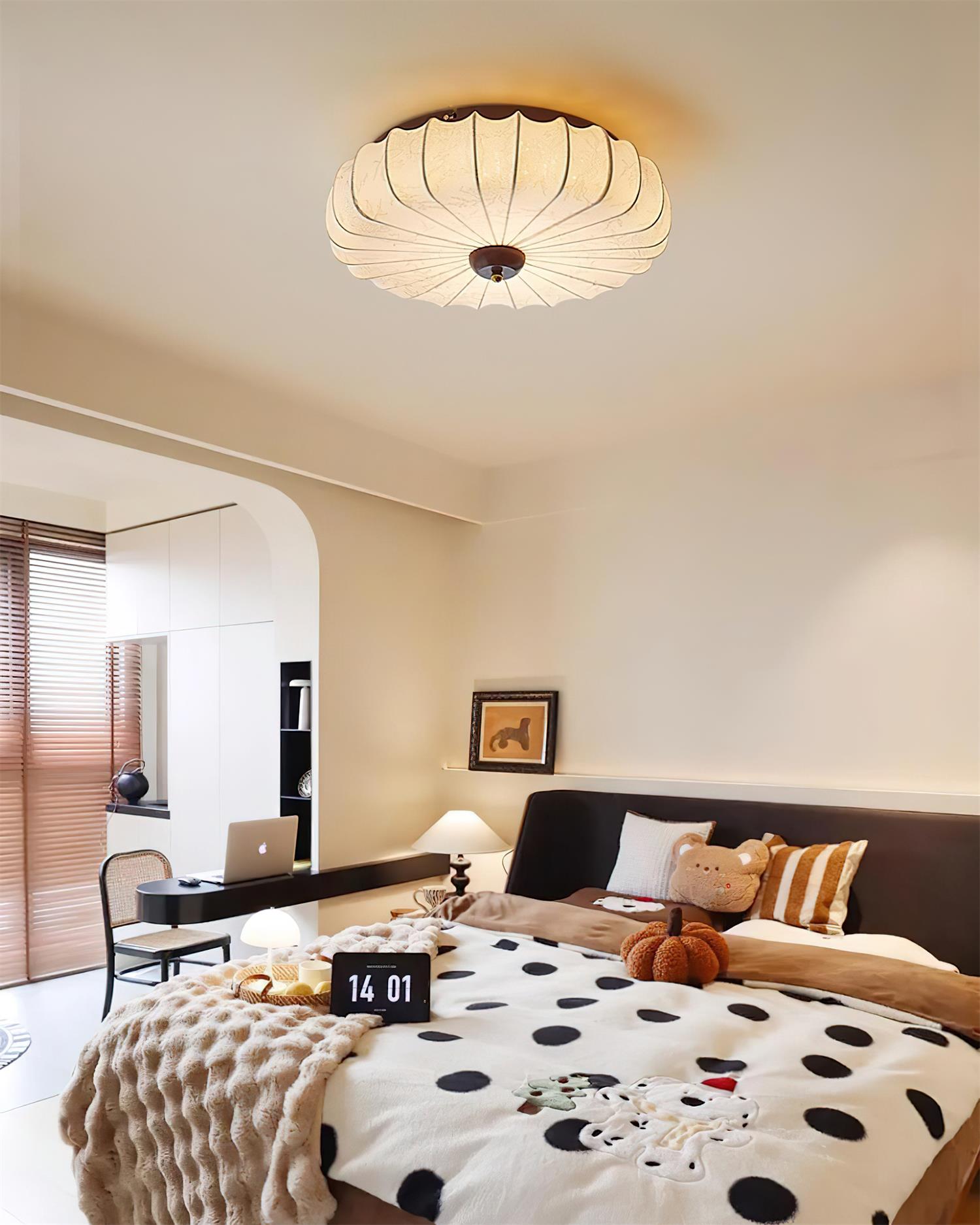 Freyza | Plafonnier en tissu, bois et abat-jour en tissu – chambre, salon