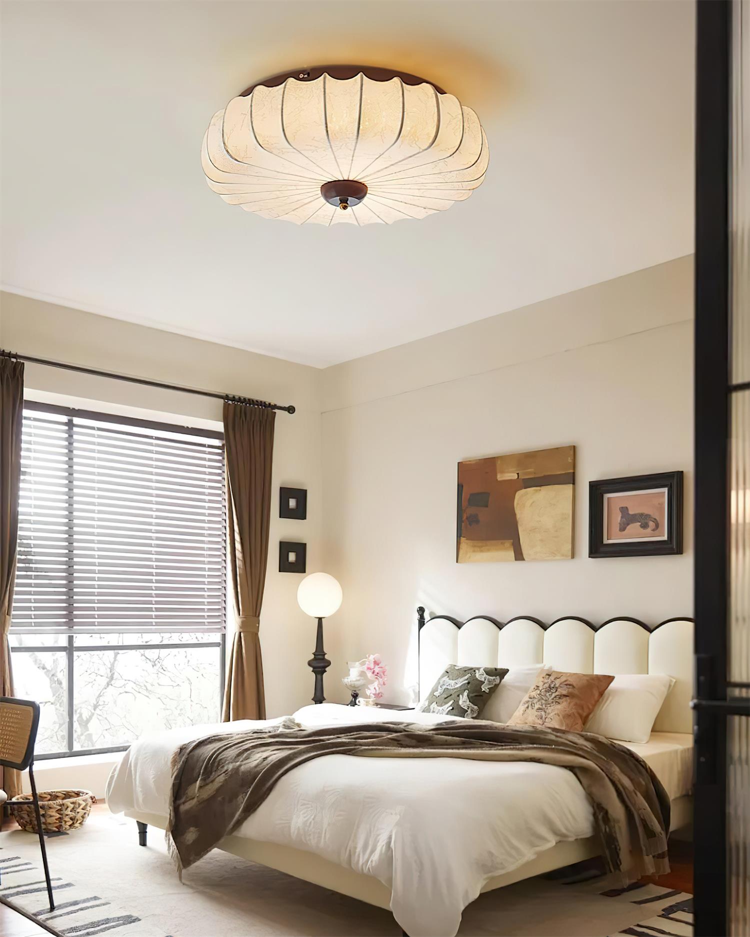 Freyza | Plafonnier en tissu, bois et abat-jour en tissu – chambre, salon