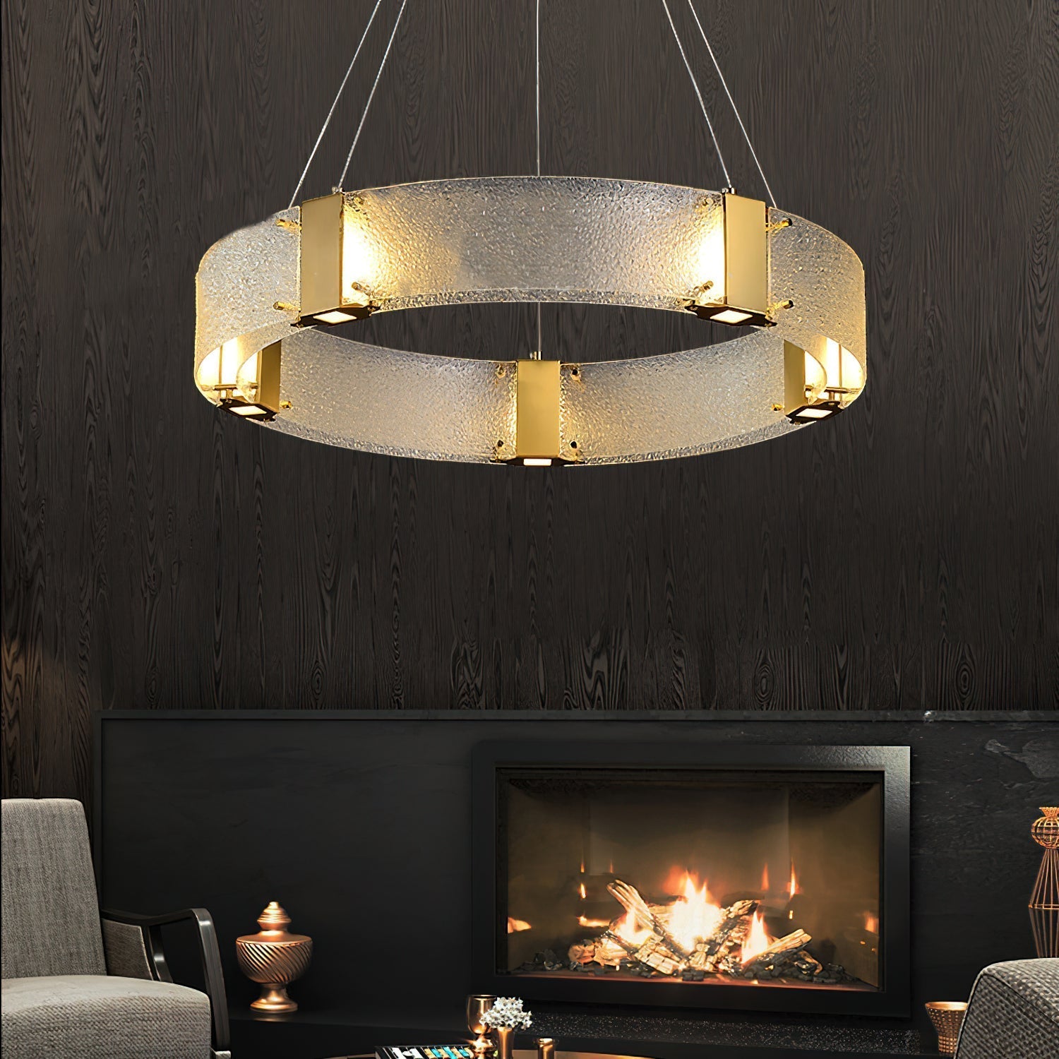 Freyza | Parallel Ring Glass Glass Chandelier – Dining Room Living Room