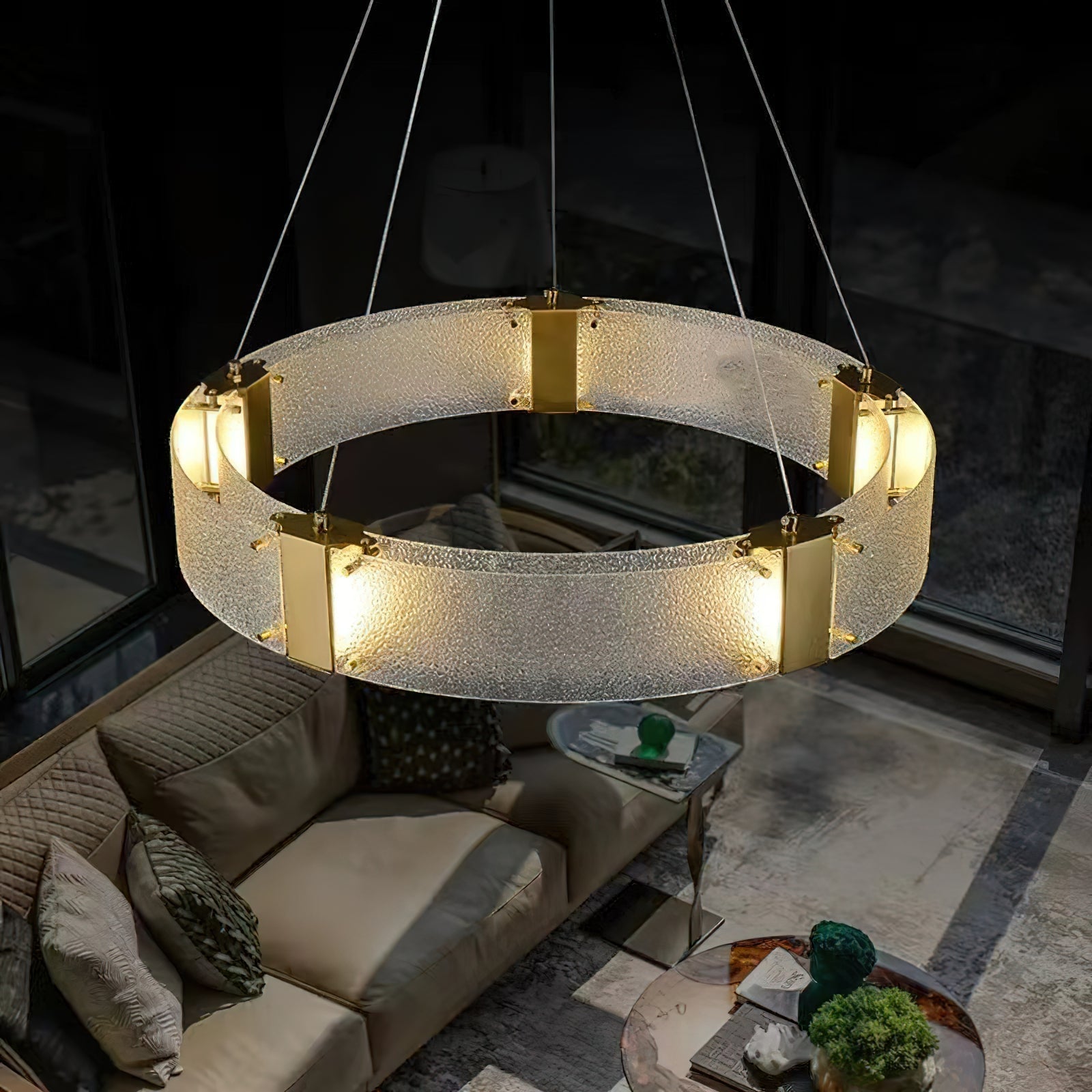 Freyza | Parallel Ring Glass Glass Chandelier – Dining Room Living Room